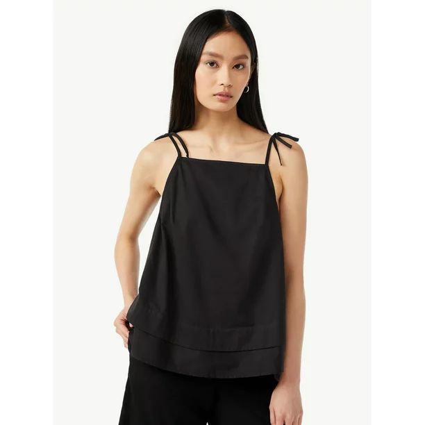Free Assembly Women's Tiered Tank Top with Tie Shoulders | Walmart (US)