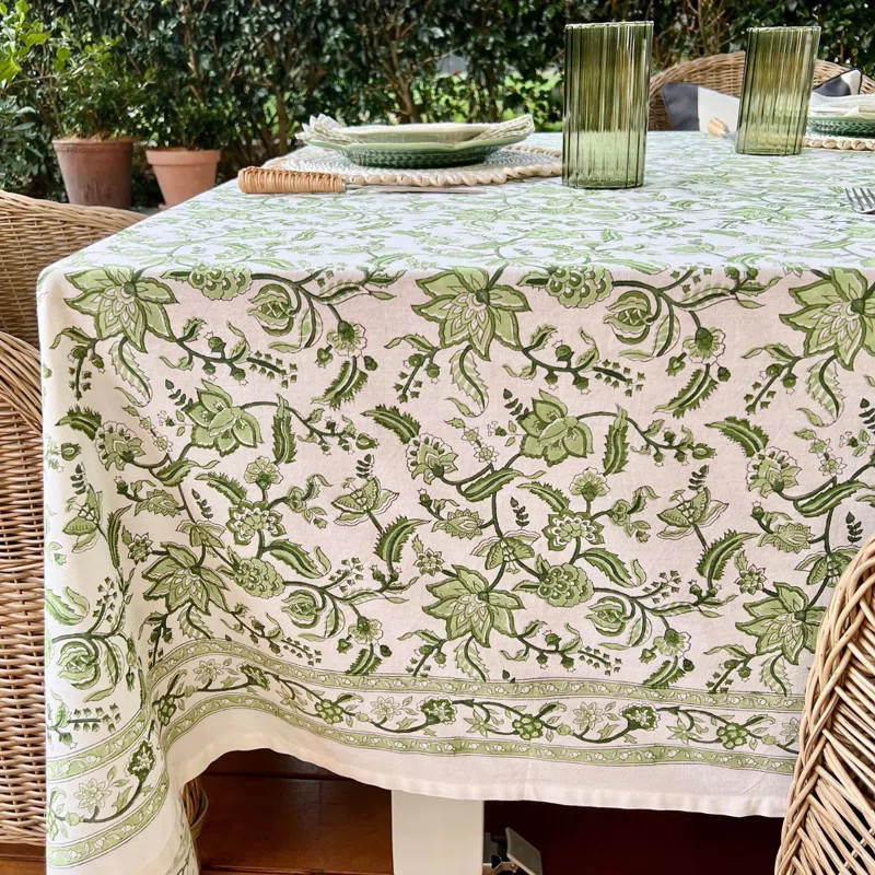 Rectangle Tablecloth - Green White Floral Chintz | Wayfair North America