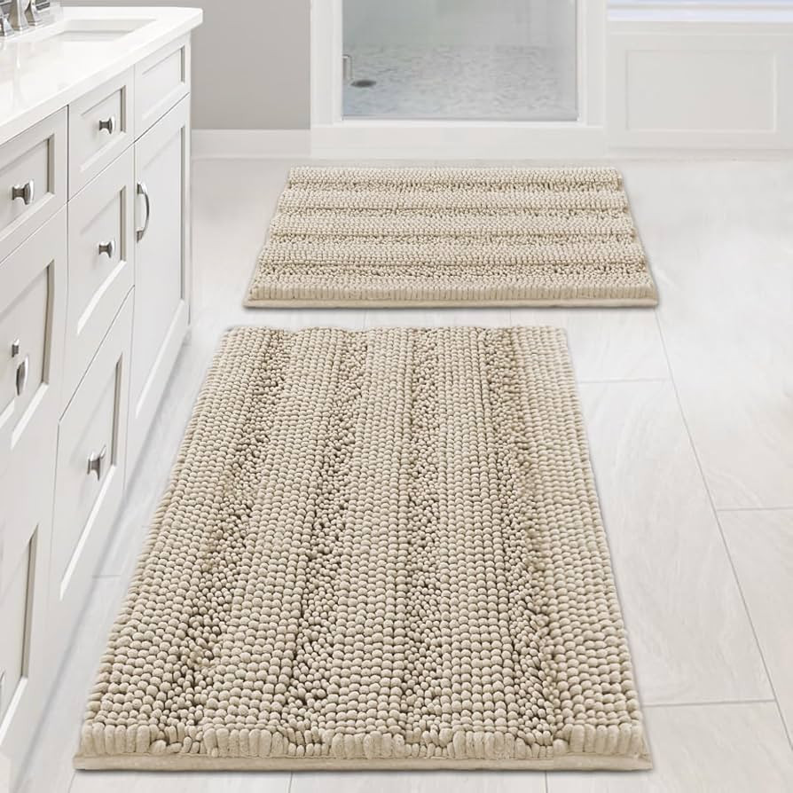 H.VERSAILTEX Bathroom Rug Sets 2 Piece Bath Mats Non Slip Thick Soft Chenille Striped Bath Rug ac... | Amazon (US)