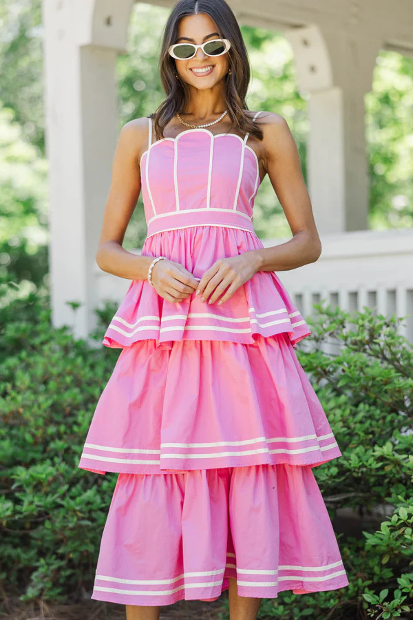 The Cool Factor Pink Scalloped Tiered Midi Dress | The Mint Julep Boutique