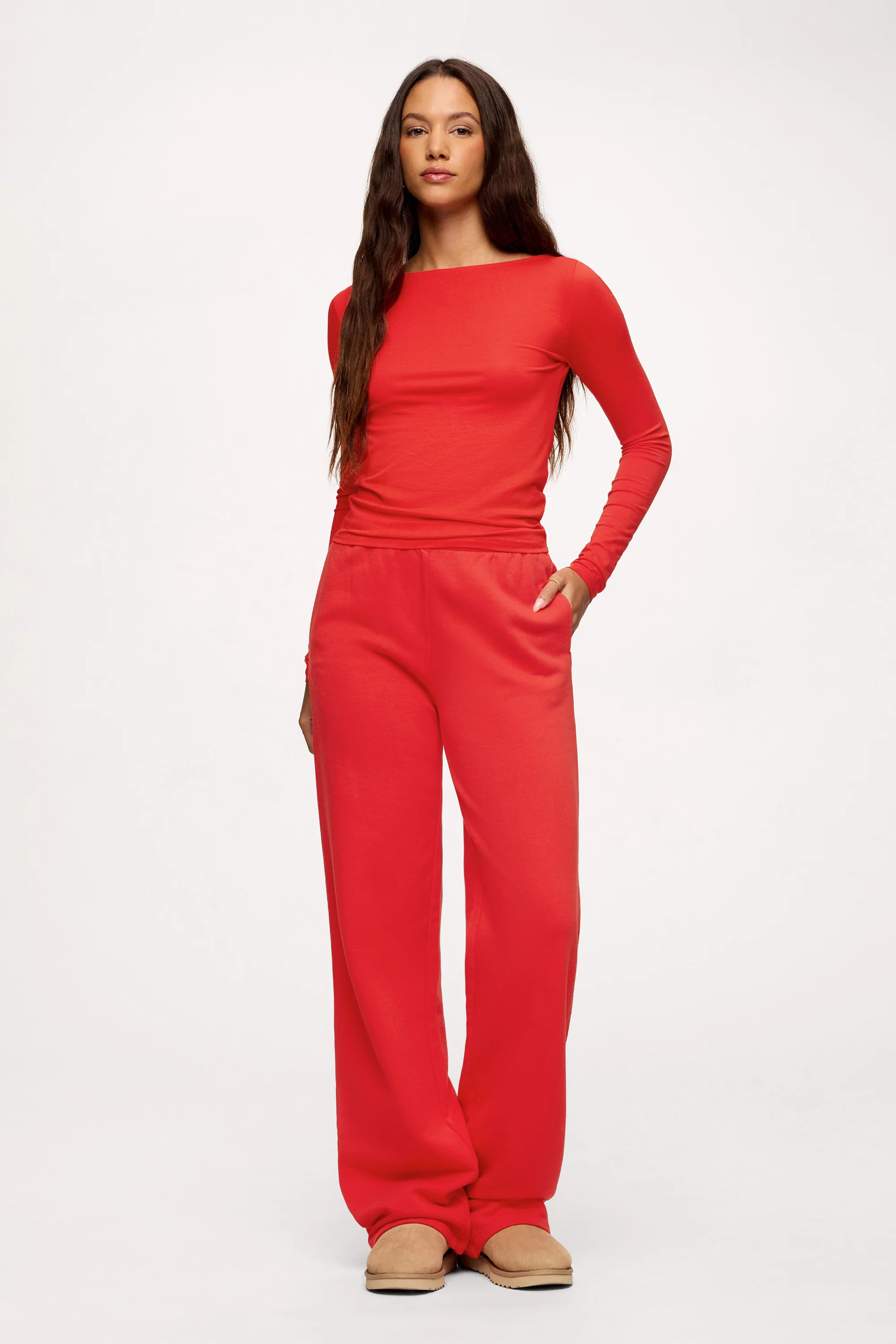 Core Fleece Wide Leg Sweatpant | Chili | nuuds