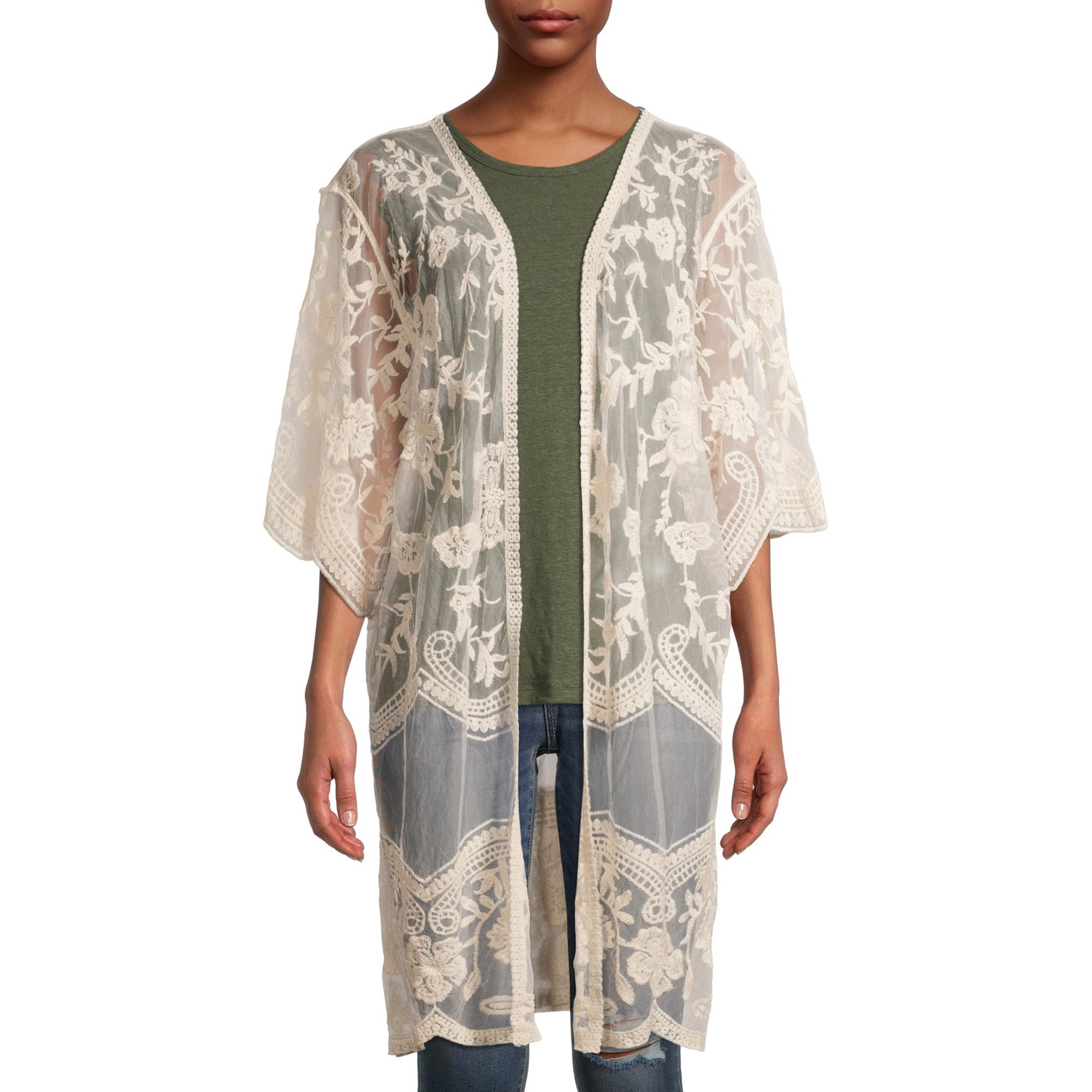 Time And Tru Women's Lace Ruana with Scalloped Edge | Walmart (US)