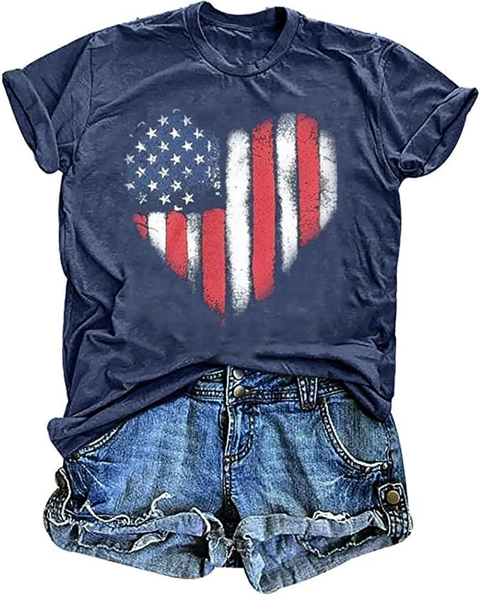 USA Flag Tee Shirt for Women 4th of July Memorial Day Gift T Shirt Casual Short Sleeve American P... | Amazon (US)