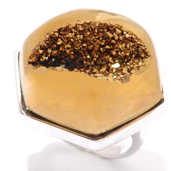 Sterling Silver Gold Drusy Hexagon Ring | Bed Bath & Beyond