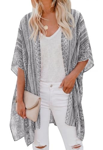 PRETTYGARDEN Summer Kimonos for Women Boho Floral Short Sleeve Kimono Cardigans Swimsuit Beach Co... | Amazon (US)