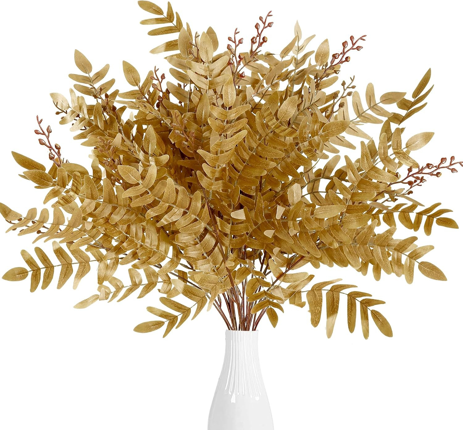 Sggvecsy 4 Pack Artificial Fall Greenery Stem Autumn Faux Flowers Autumn Faux Plants Silk Fall Shrubs Bushes Fall Leaves Stem for Indoor Home Table Centerpieces Thanksgiving Decoration（Dark Yellow） | Amazon (US)