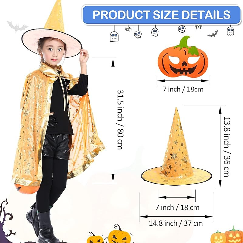 Halloween Wizard Cloak Witch Cape with Wizard Hat Face Mask Cosplay Party Prop Costume for Kids | Amazon (US)