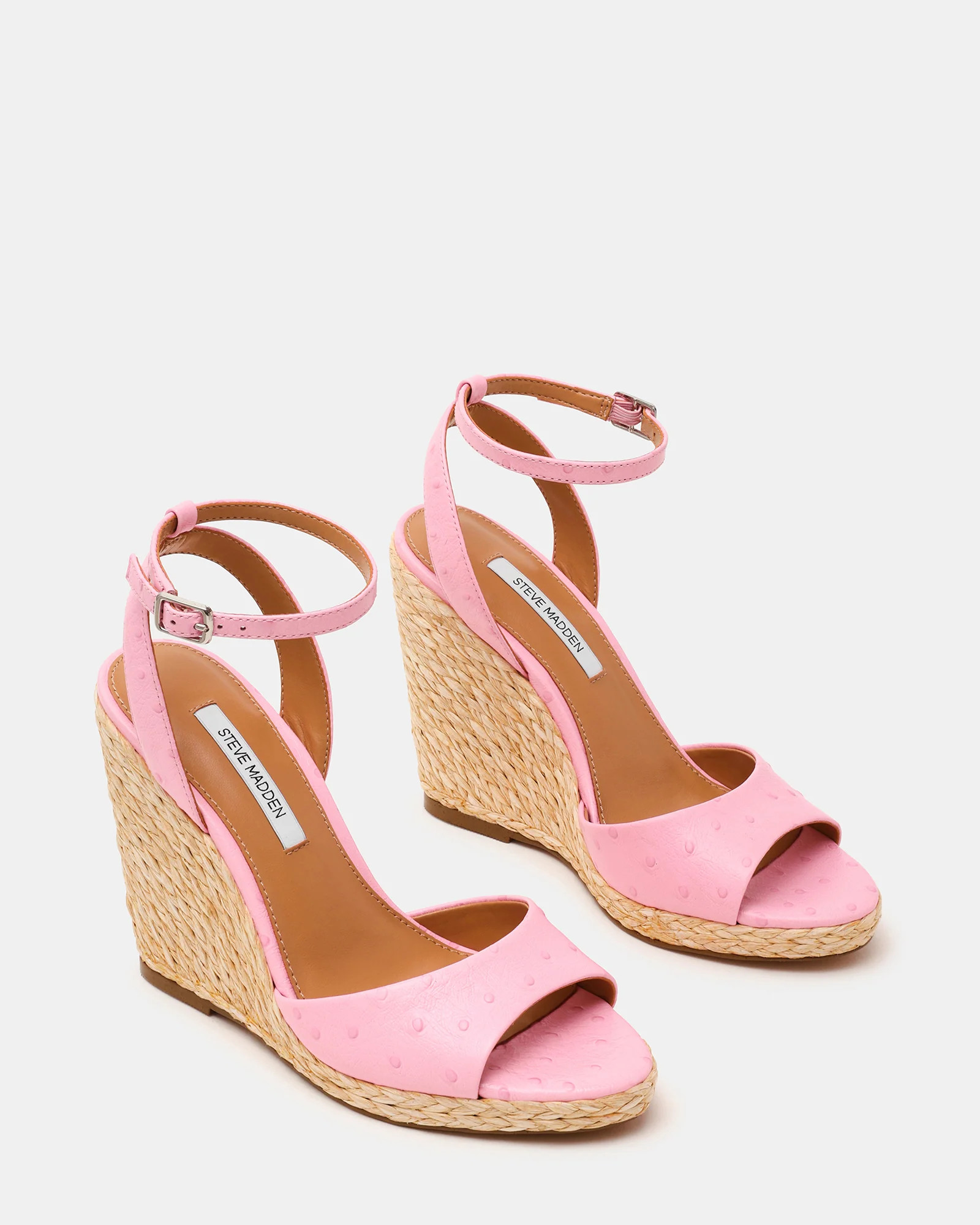 DEVIN Ostrich Pink Leather Espadrille Wedge Women's Sandal | Steve Madden (US)