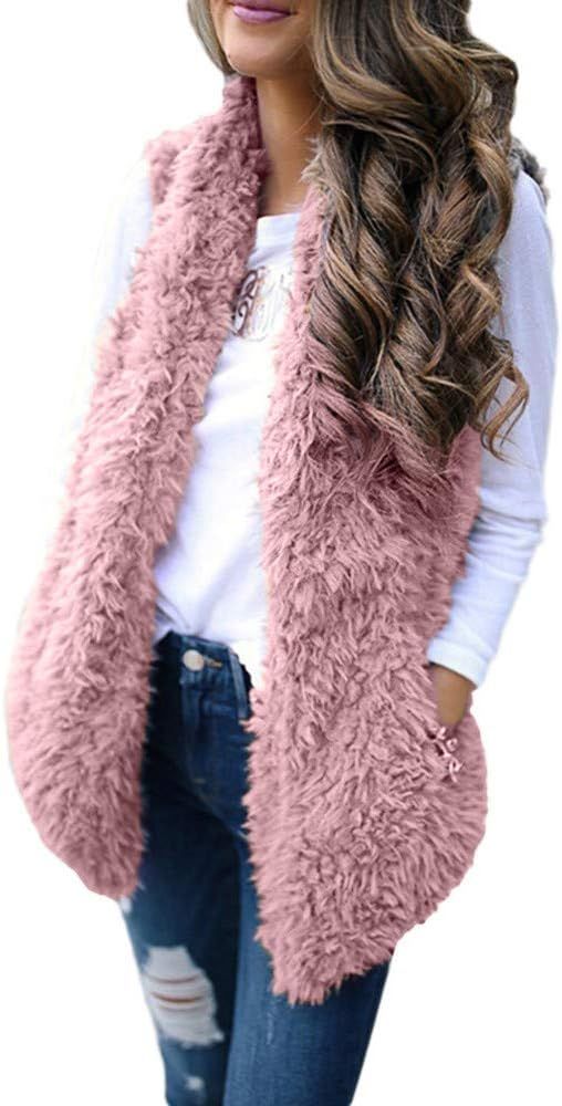 LISTHA Outwear Vest Women Hoodie Waistcoat Sherpa Jacket Faux Fur Coat Casual | Amazon (US)