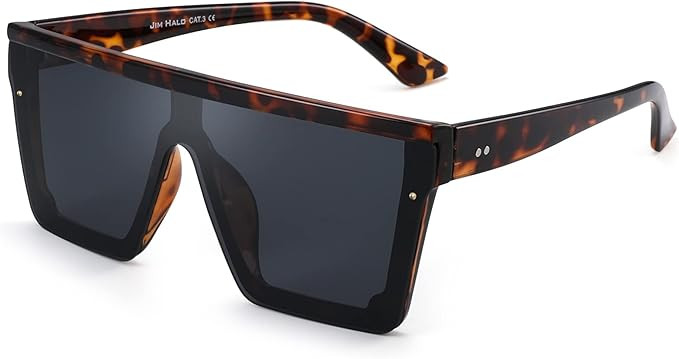 JIM HALO Flat Top Shield Sunglasses Square Mirror Rimless Glasses for Women Men | Amazon (US)