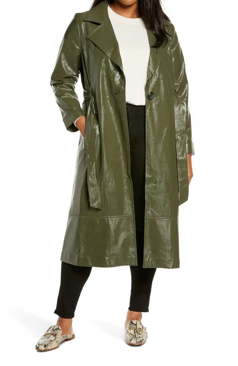 Leith Faux Patent Leather Trench Coat | Nordstrom | Nordstrom