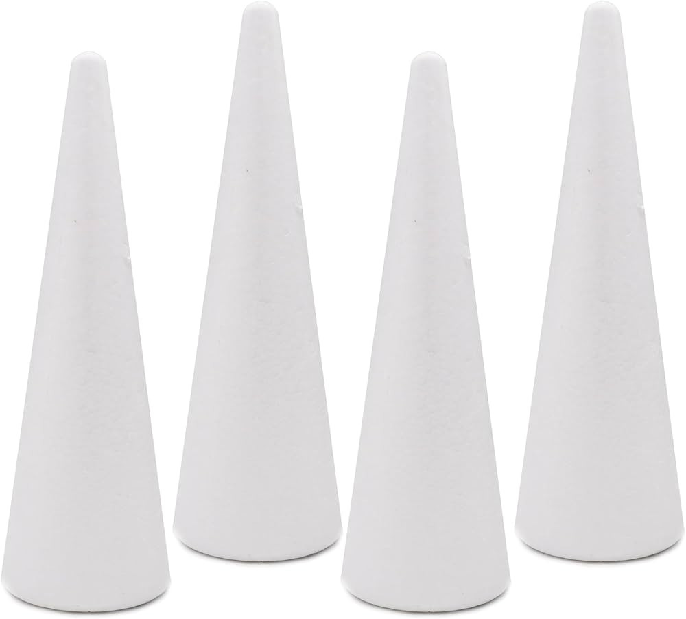 Crafare 4 Pack Foam Cones Polystyrene Cone 3.66x11.8Inch for Christmas Tree Project Wedding Table... | Amazon (US)