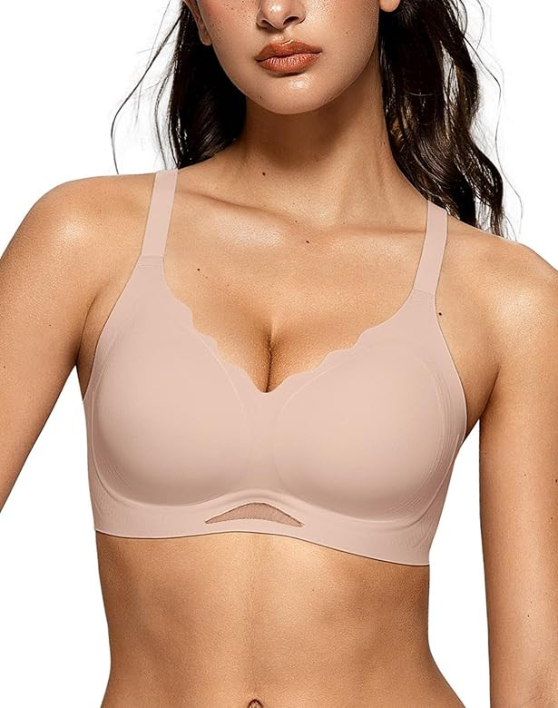 OEAK Womens Wireless Bras Scalloped Push Up Bralettes No Underwire Supportive Tshirt Bra Seamless... | Amazon (US)