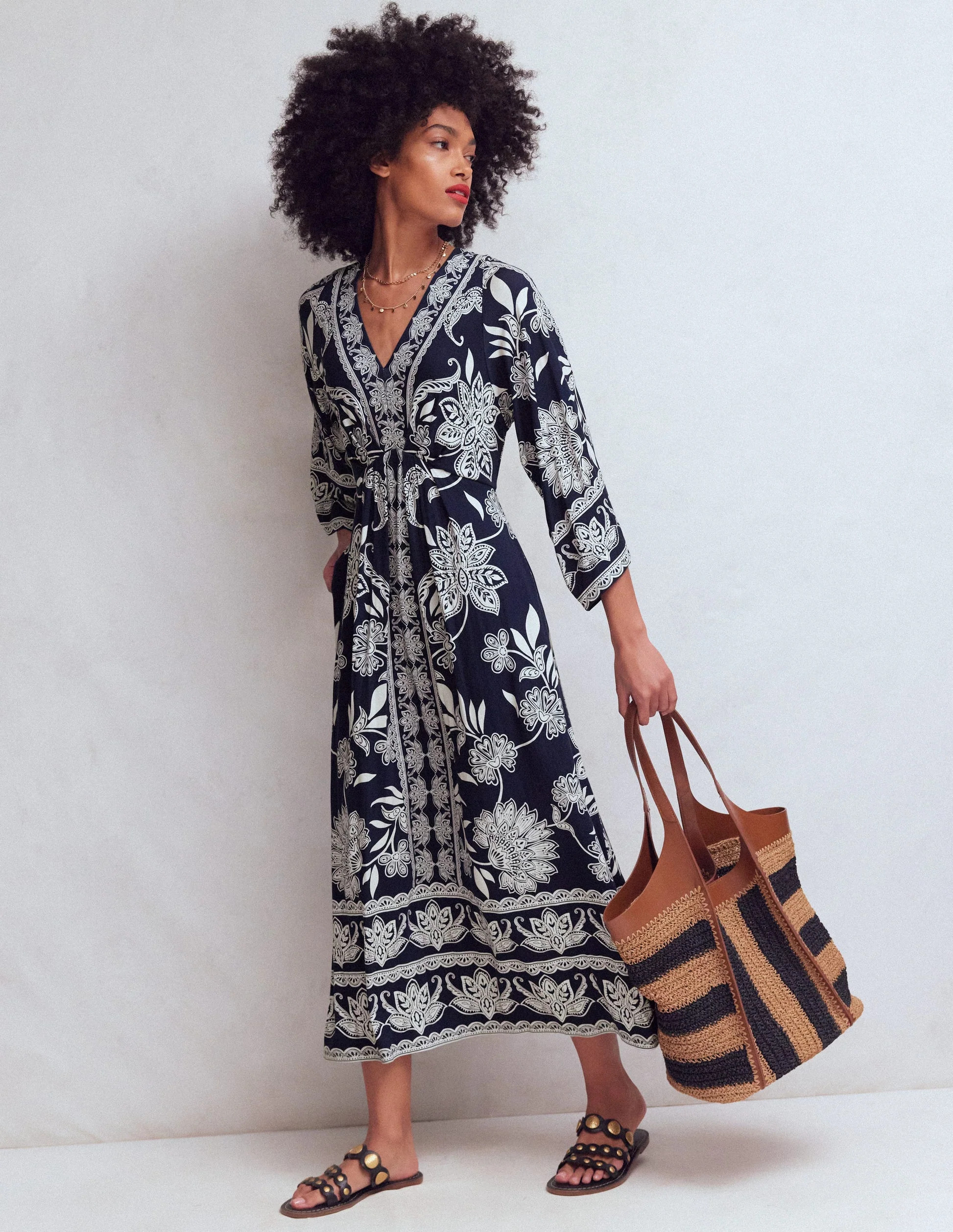 Nell Kimono Midi Jersey Dress-Navy, Elegant Blossom | Boden (US)
