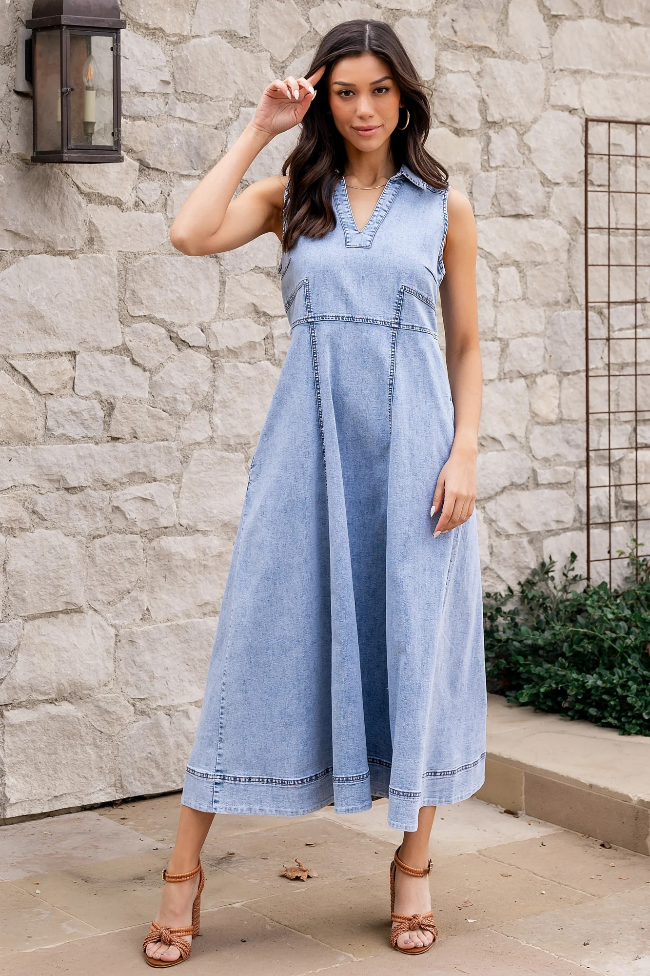 Georgia Sleeveless Midi Dress | Denim | Baltic Born
