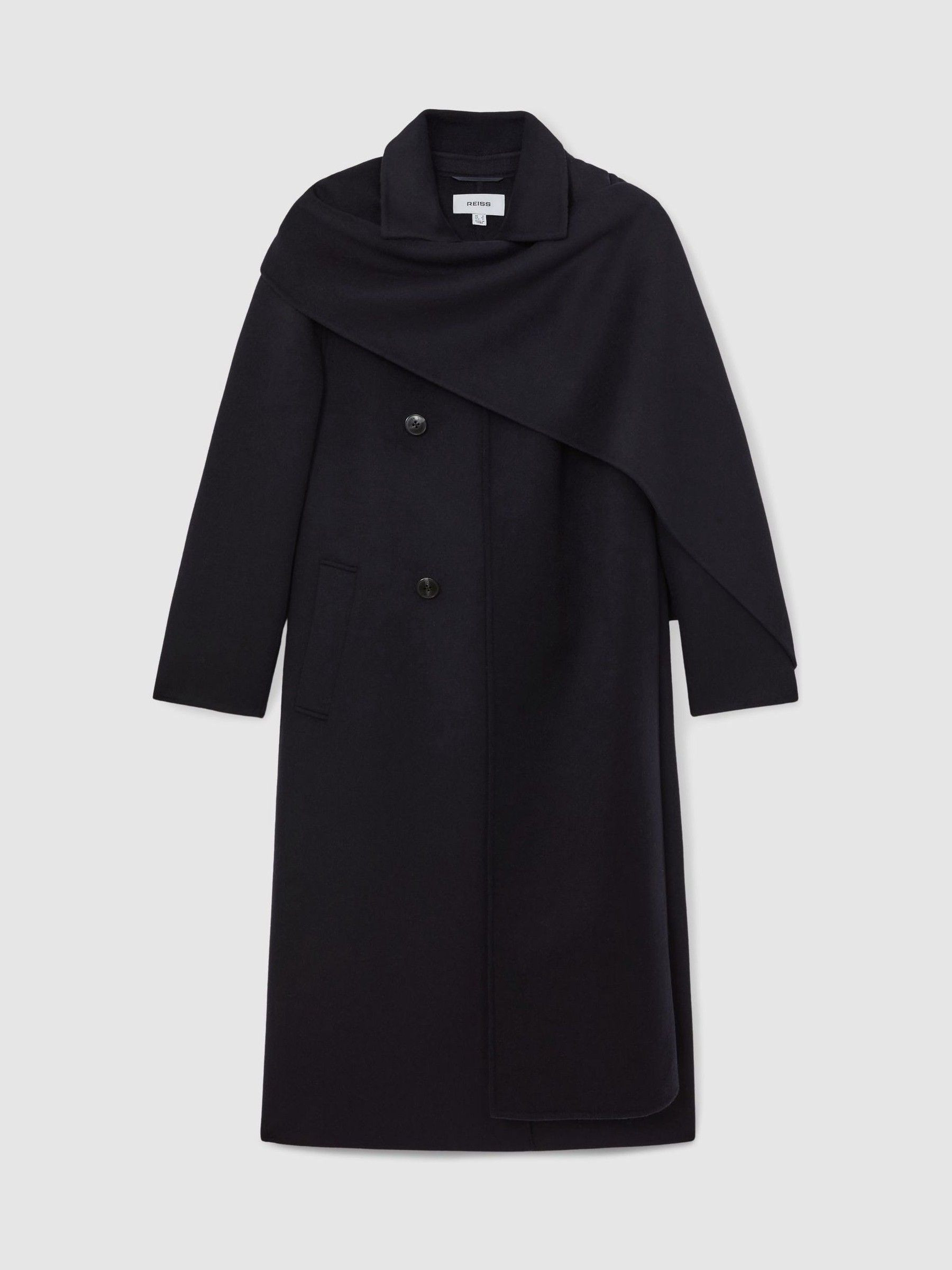 Wool-Blend Scarf Blindseam Coat in Navy | Reiss UK