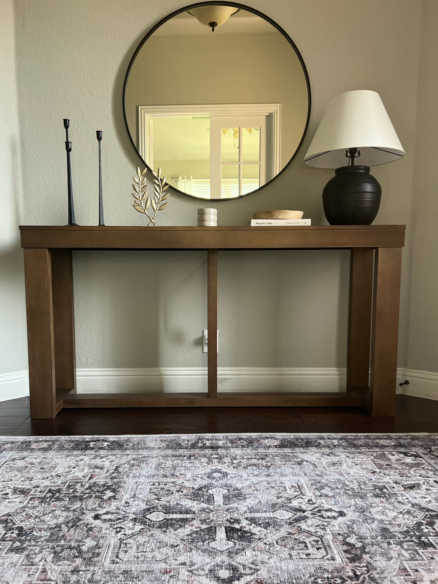Simple neutral entryway idea with clean lines to go with any decor. Add functionality to the entry of your home with a gorgeous warm lit welcome. I have my lamp plugged into a smart plug timed to turn on automatically at sunset. 

#LTKfindsunder100 #LTKhome