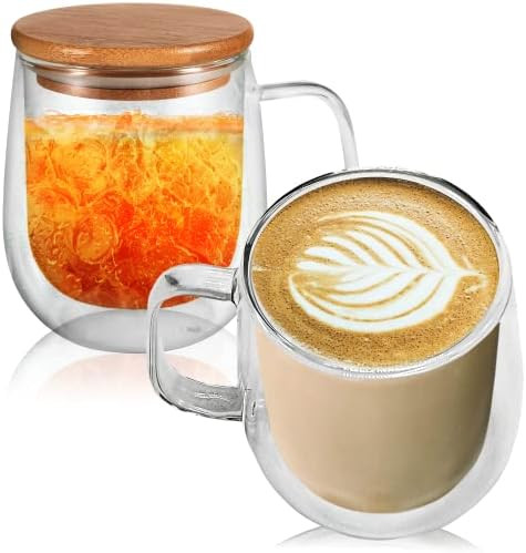 Double Wall Glass Coffee Mugs 16 oz set of 2, clear glass coffee mugs,glass mugs,large coffee mug... | Amazon (US)