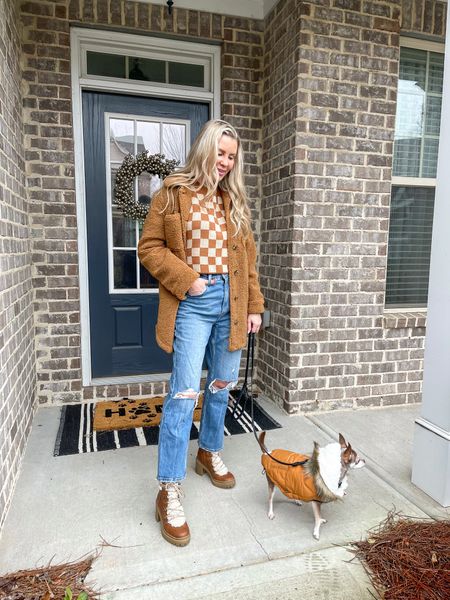 The coziest sherpa Shacket!

Winter outfit, dog coat, checkered sweater, Abercrombie jeans, dog harness

#LTKstyletip #LTKSeasonal #LTKfamily