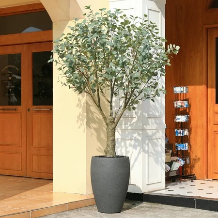 8ft UV Resistant Artificial Eucalyptus Tree with Grey Tall Planter, Pre Potted Fake Eucalyptus Tree for Indoor Outdoor Home Decor, Big Faux Plant Fake Plants for Home Decor | Walmart (US)