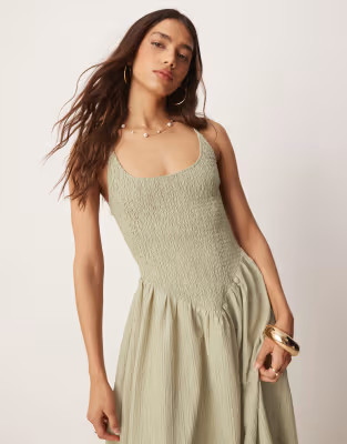 ASOS DESIGN scoop neck crinkle maxi dress with cross back in sand | ASOS | ASOS (Global)