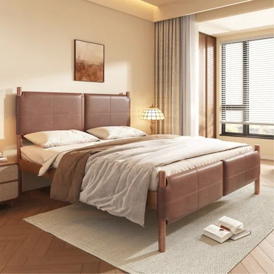 Luxurious Queen Bed With Leather Headboard And Sturdy Wood Frame For Ultimate Comfort | Wayfair North America
