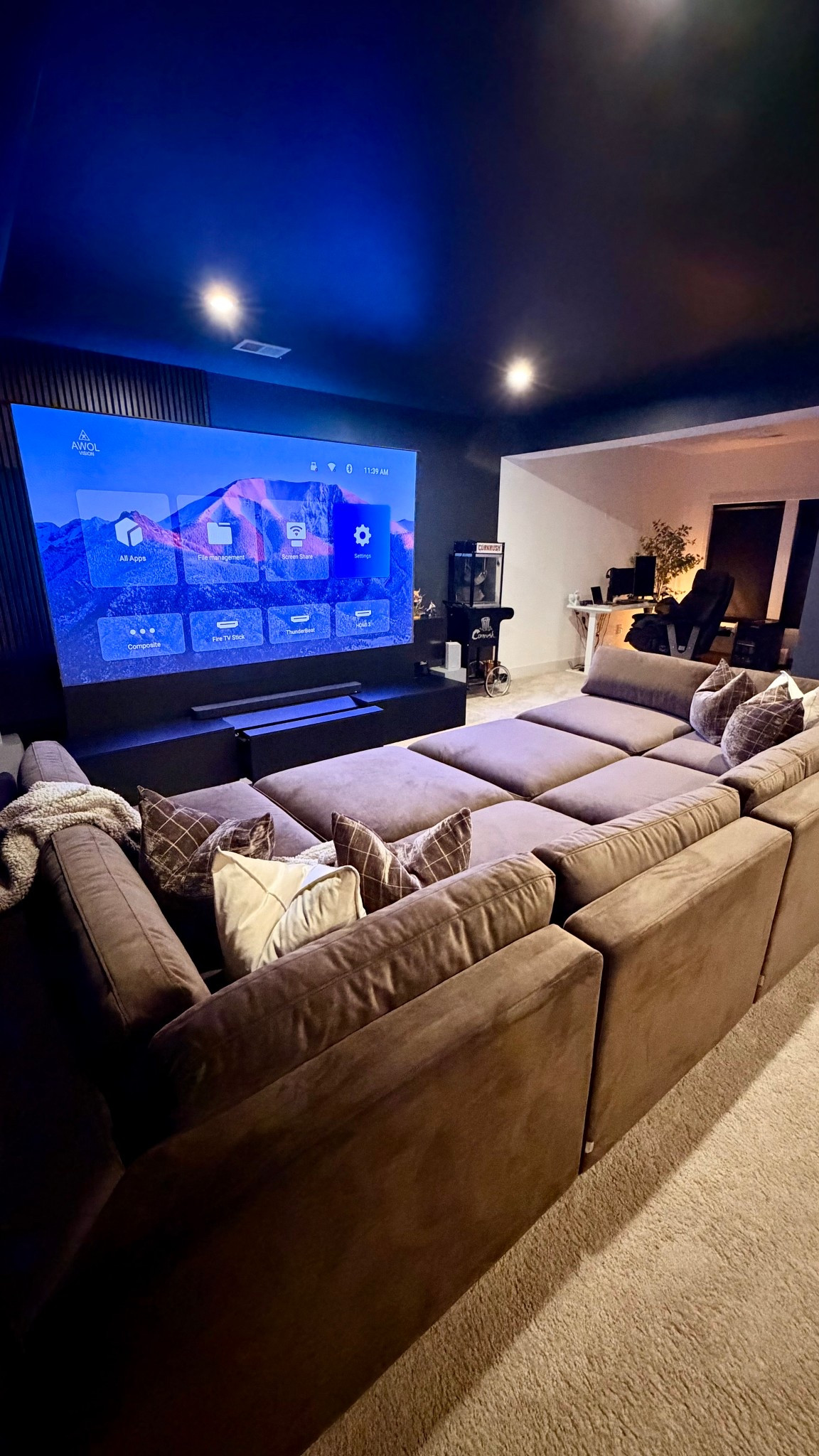 Cozy, dark and modern cinematic media room refresh. I absolutely love our new Bellamia Grand Pit the perfect touch. 

#LTKHome #LTKSaleAlert #LTKMens