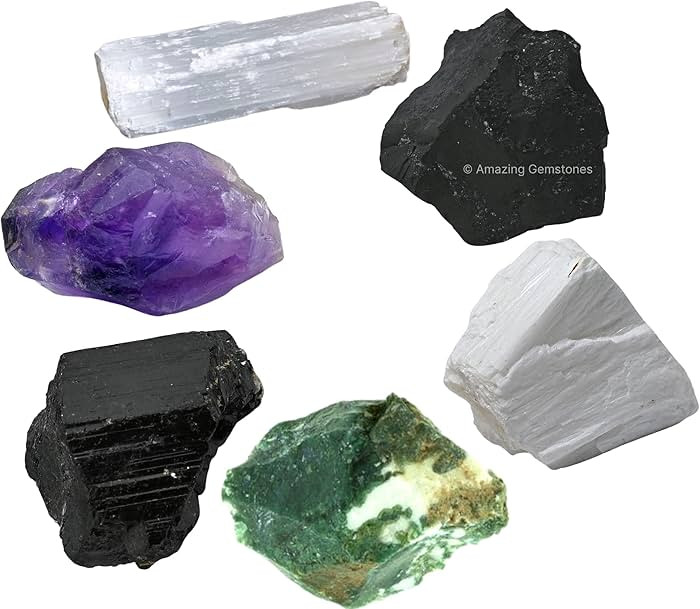 Crystals for House Protection Manifestation, Set of 6 Amethyst, Scolecite, Shungite, Black Tourma... | Amazon (US)