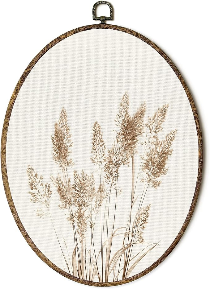 OINDADE Boho Beige Pampas Grass Oval Wall Art Decor, Vintage Dried Grass Wall Art Hanging Decor, ... | Amazon (US)