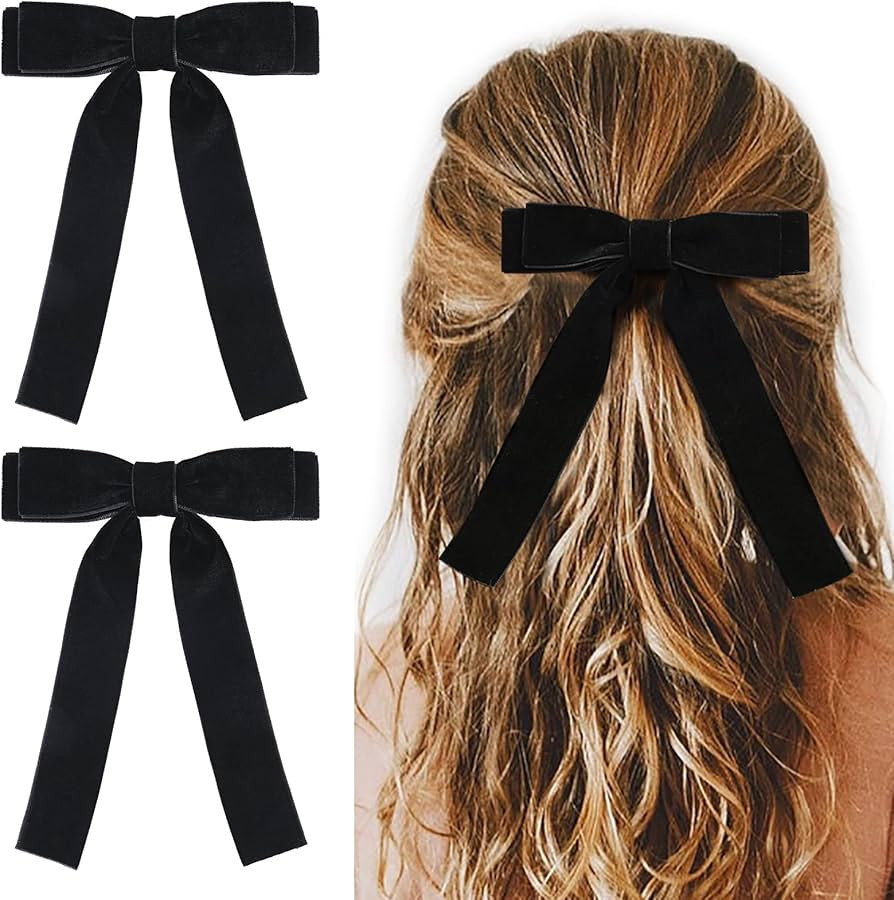 2PCS Black Velvet Bows Girls Hair Clip Ribbon Accessories for Baby Toddlers Teens Kids | Amazon (US)