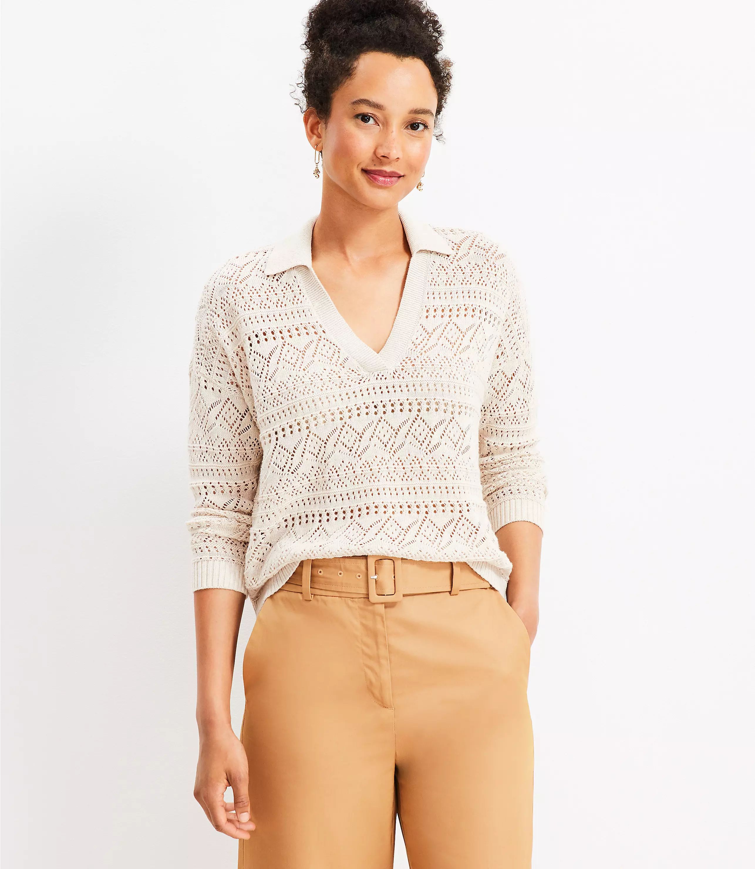 Pointelle Polo Sweater | LOFT