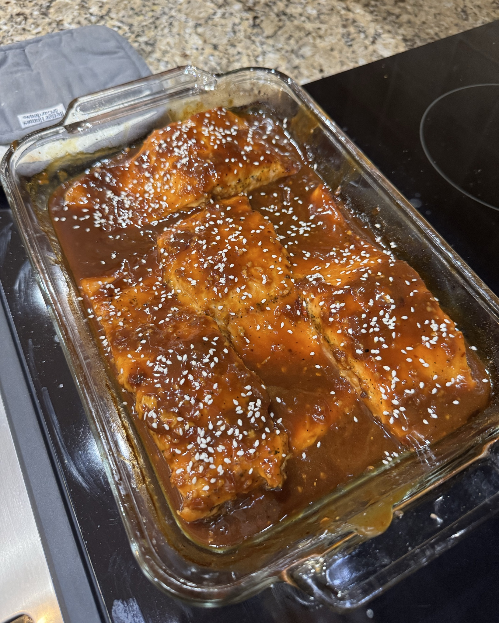 Teriyaki Salmon for supper 🤤

Combined it with some white rice and broccoli and it was soooo good yall!!! Plus super easy. Will 100000% be making again 🫶

Recipie: 
4 salmon filets 
Sesame seeds for garnish 
Sauce:
1/3 c low sodium soy sauce 
1/4 c orange juice (fresh) 
3 tablespoon water 
2 tablespoons honey (I added around another tablespoon or so to make a little sweeter & the boys lovedddd it)
2 garlic cloves minced 
1 tablespoon ginger 
1/2 lemon juiced
1 tablespoon cornstarch
1 teaspoon red chili flakes 

instructions: 
make sauce, pat salmon filets down with paper towel and salt and pepper them. Place in a low baking dish, pour sauce over top and bake at 370 for about 20
Minutes. 
Half way through, I like to spoon the sauce over the top again to really coat the salmon. 
when it’s done, spoon the sauce in the baking dish over the top again, and sprinkle with sesame seeds. Ta-da! 

This is so good the boys were begging for more, like I’m going to make 7 salmon filets next time bc they enhaled it! Delicious with basmati rice 🤤

#LTKKids #LTKmomlife #LTKfoodie