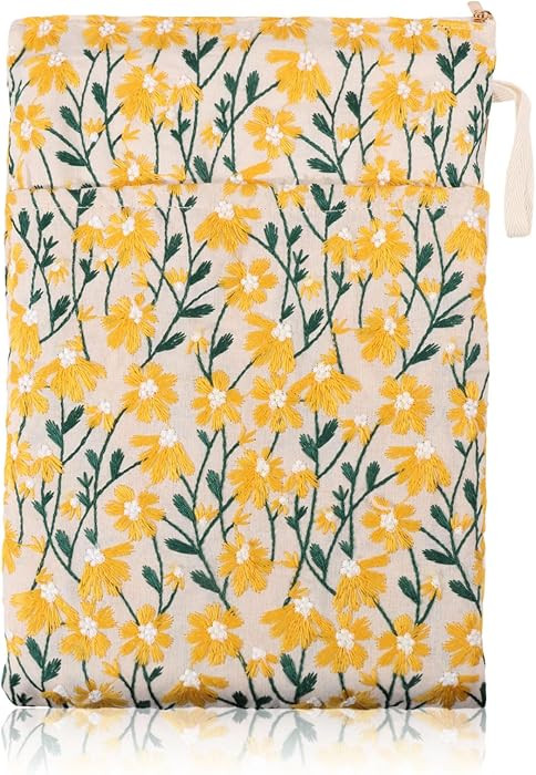 GLOBLELAND Flowers Embroidered Book Sleeve with Zipper 12 * 9.5inch Yellow Daisy Book Protector w... | Amazon (US)
