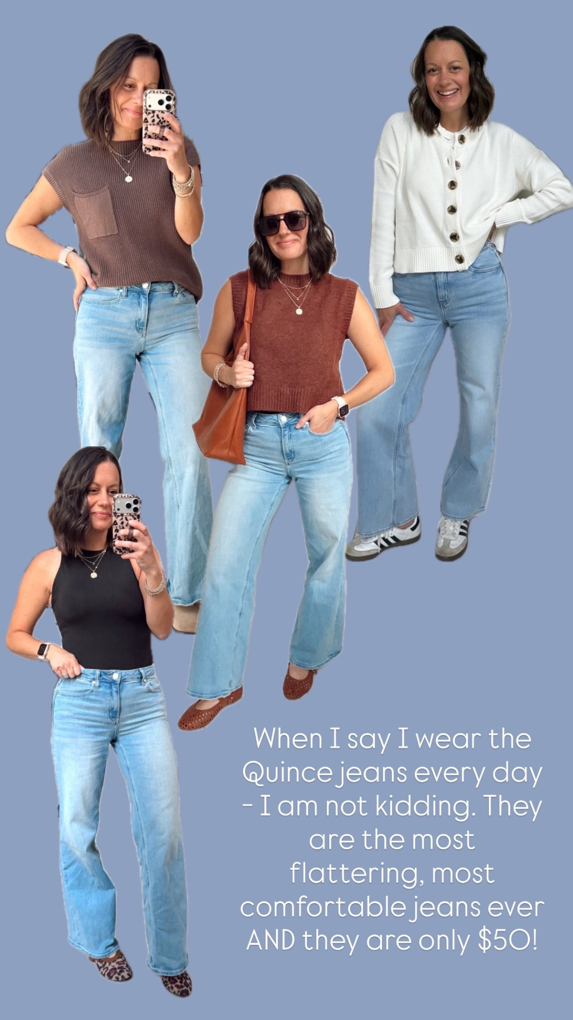 Quince jeans are the best! The Bella wide leg and straight leg are my favorite and they come in multiple inseam lengths. I am 5’4” and get the 30”.



#LTKOver40 #LTKmomlife #LTKootd