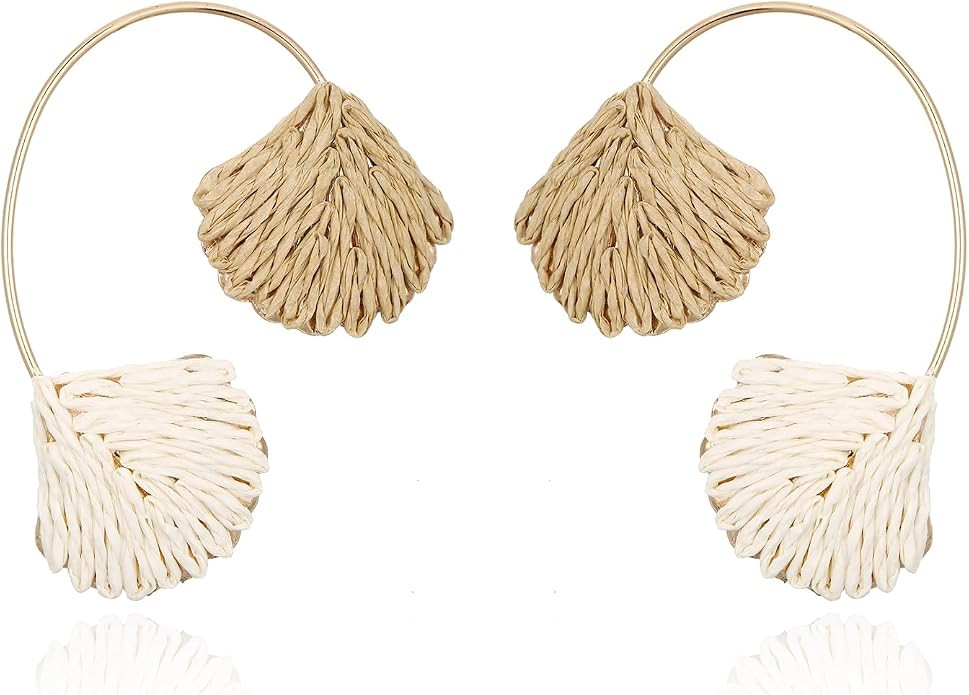 RUOFFETA Raffia Shell Earrings for Women, Colorful Dangle Tropical Boho Beach Earrings, Lightweig... | Amazon (US)