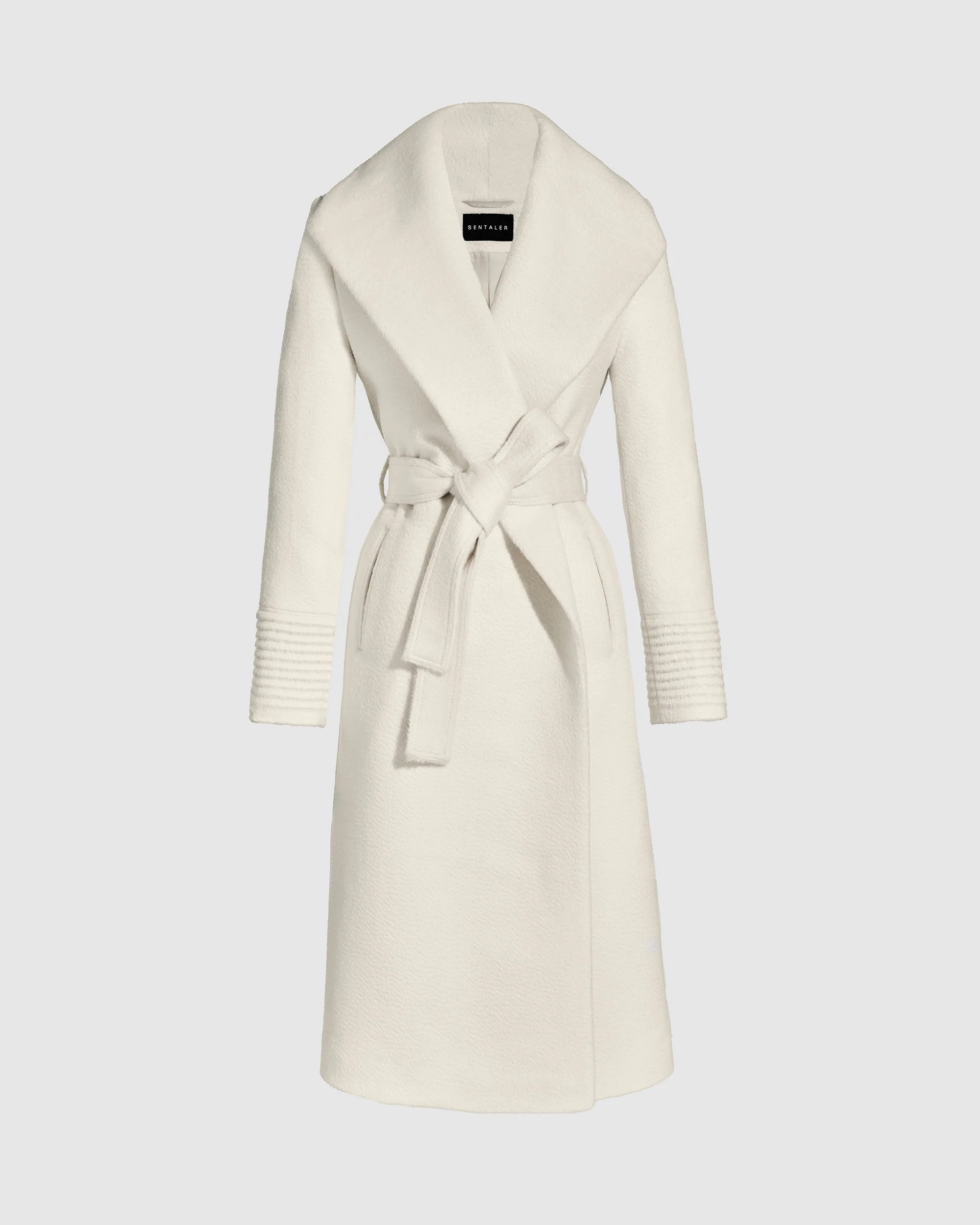 Suri Alpaca Long Shawl Collar Wrap Ivory Coat | SENTALER | Sentaler