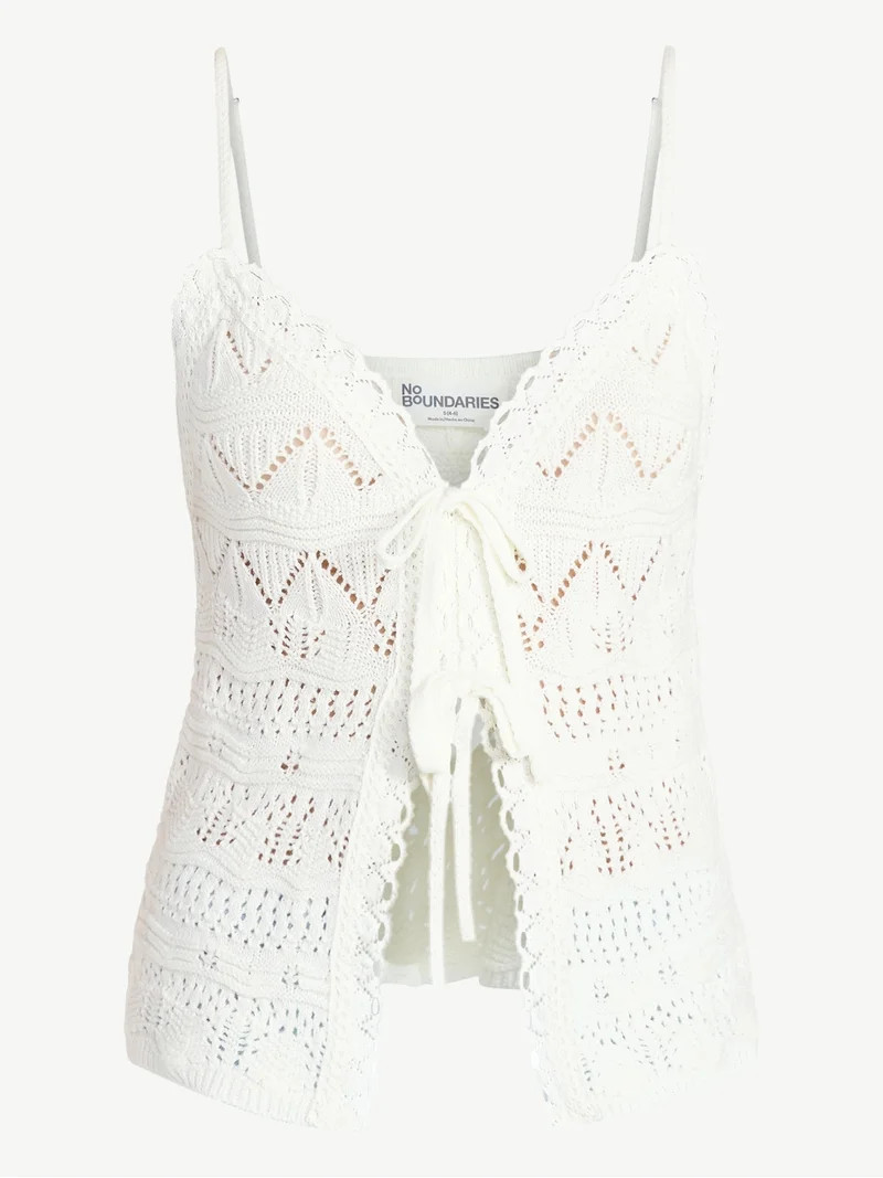 No Boundaries Tie Front Pointelle Cami, Women’s Sizes XXS-XXL | Walmart (US)