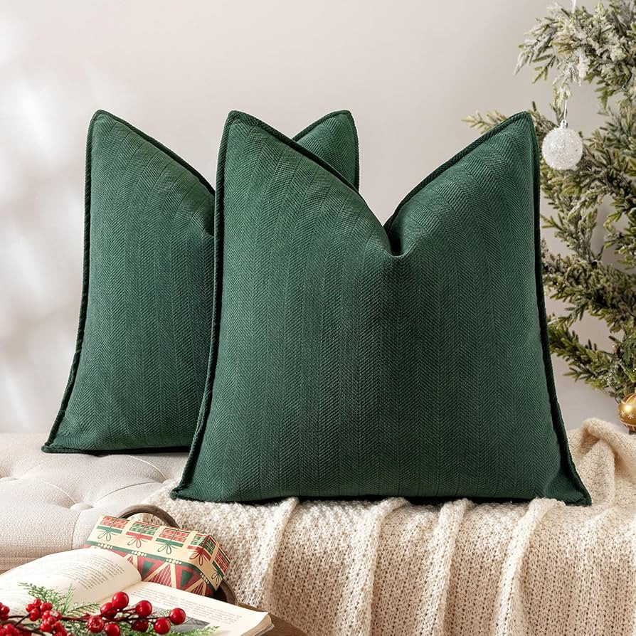 MIULEE Pack of 2 Christmas Green Decorative Pillow Covers 20x20 Inch Soft Chenille Luxurious Couc... | Amazon (US)