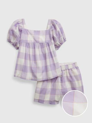 Toddler Shiny Gingham Puff Sleeve Outfit Set | Gap (US)