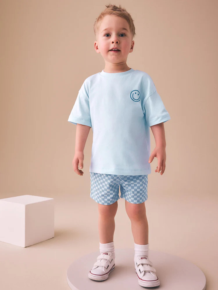Blue Checkerboard Short Sleeve T-Shirt & Shorts Set (3mths-7yrs) | Next US