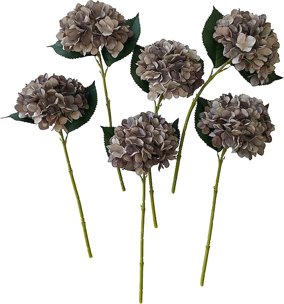 Brown Hydrangea Artificial Flowers,6 Pcs Faux Hydrangea Flowers,Artificial Hydrangeas Flowers wit... | Amazon (US)