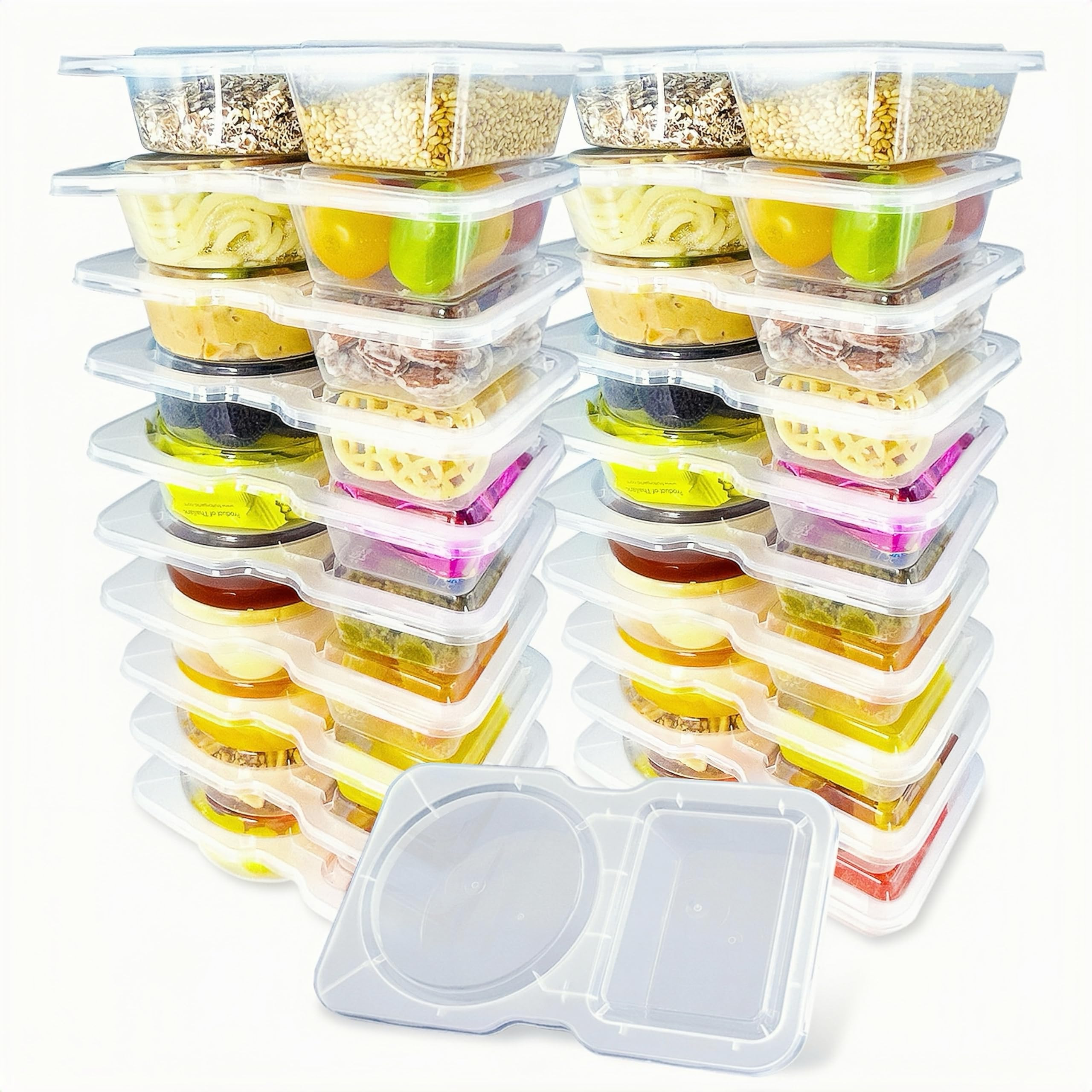 20Pack Reusable Snack Containers with Lids, Two Compartment Condiment Containers, Plastic Food St... | Amazon (US)