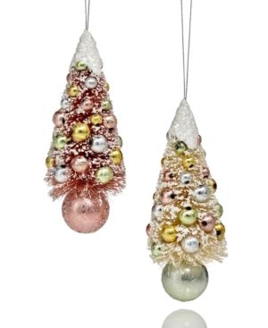 Holiday Lane Set Of 2 Pink & White Tree Ornaments, Created for Macy's | Macys (US)