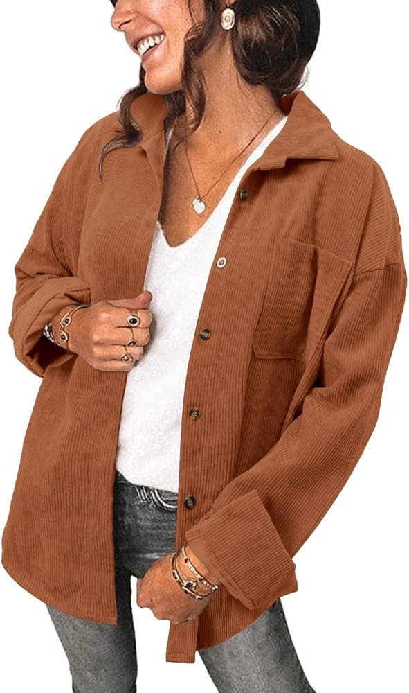 Women's Brushed Plaid Shirts Long Sleeve Flannel Lapel Button Down Cardigan Boyfriend Shacket Jac... | Amazon (US)