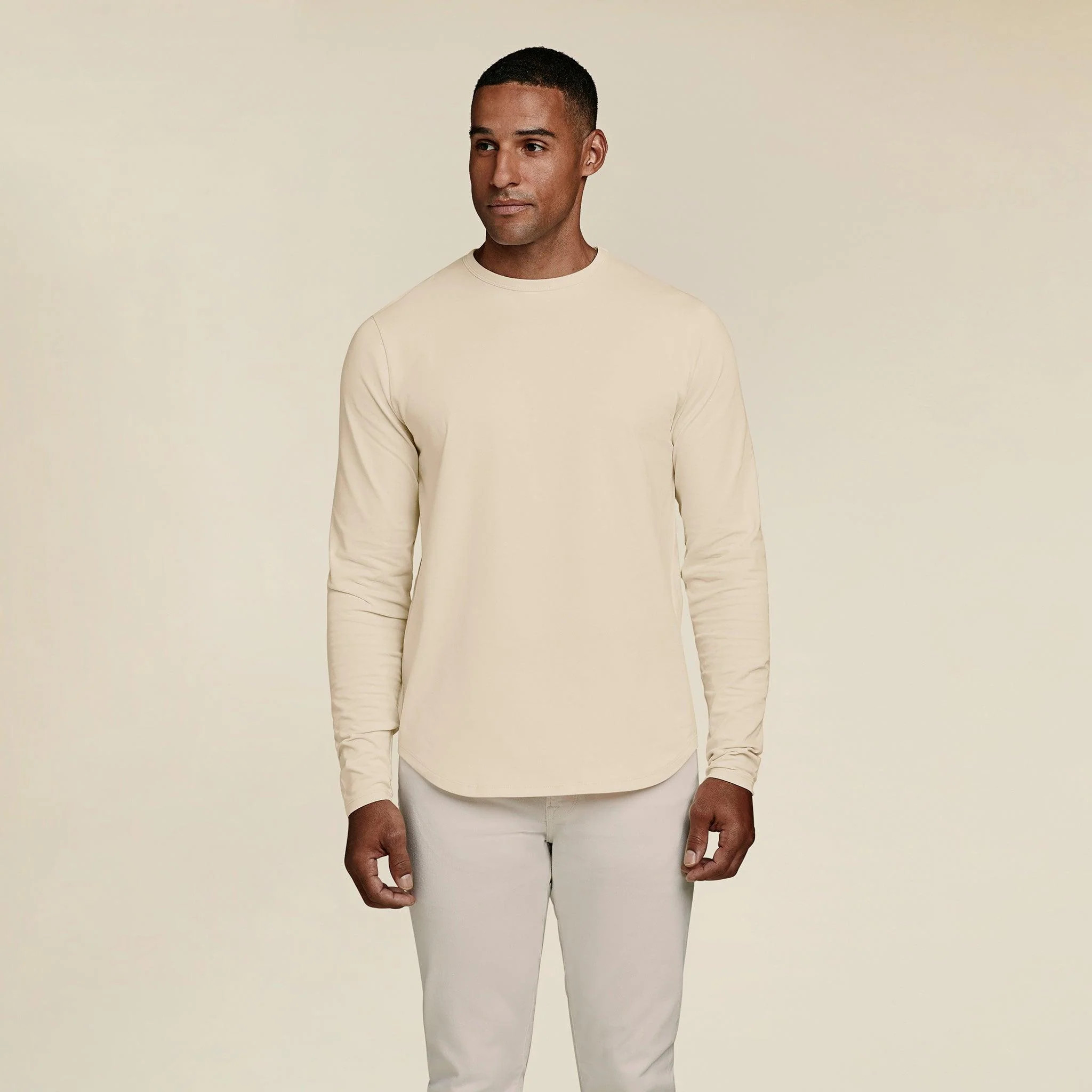 Long Sleeve Curved Hem T-Shirt | Bone | Nuuds US