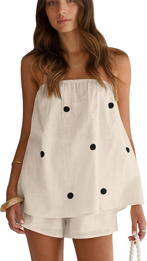 calbatic Polka Dot 2 Piece Shorts Set Summer Lounge Sets Strapless Top and Shorts Matching Airpor... | Amazon (US)