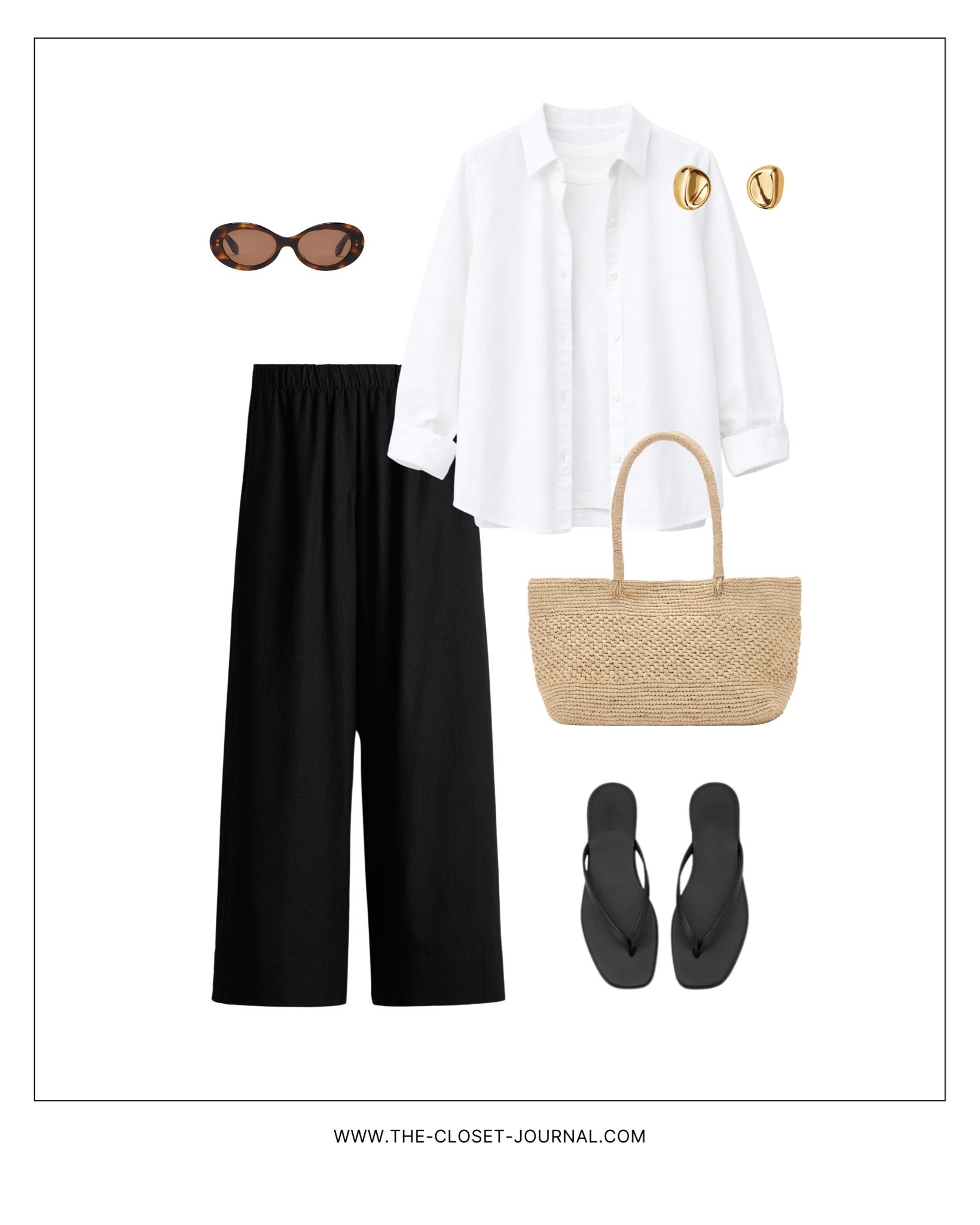 Classic summer look / black and white linen outfit