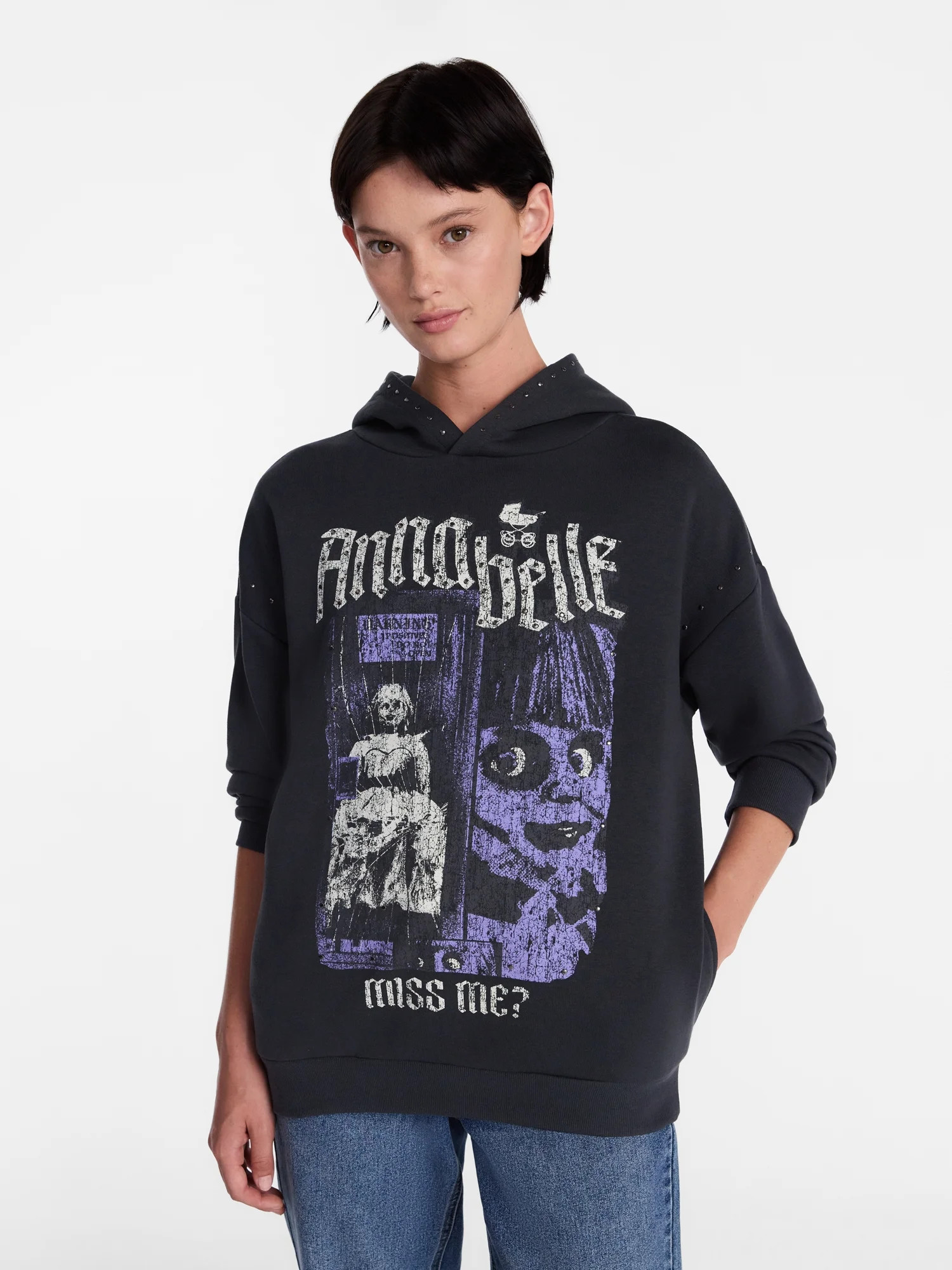 Anabelle Women's Studded Graphic Hoodie with Long Sleeves, Sizes XXS-XXL | Walmart (US)