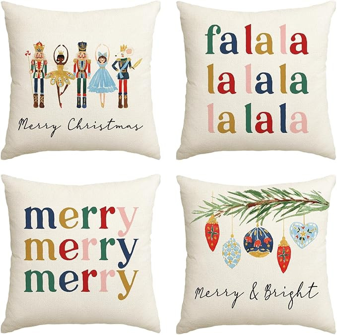 AVOIN colorlife Merry Christmas Nutcracker Throw Pillow Covers, 18 x 18 Inch Winter Holiday Party... | Amazon (US)