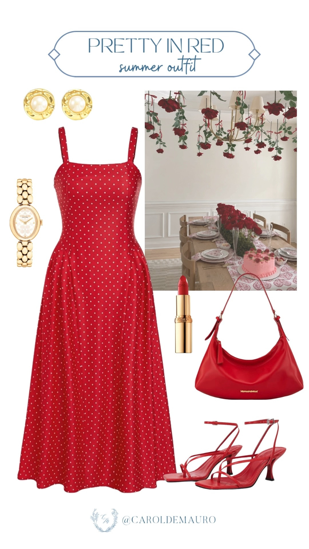 summer outfit, red dress, midi dress, polka dot dress, handbag, kitten heels sandals, gold accessories, petite fashion, date night look, amazon fashion

#LTKootd #LTKPetite #LTKU